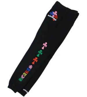 Black Chrome Hearts Multicolor Cross Cemetery Sweatpants Folded