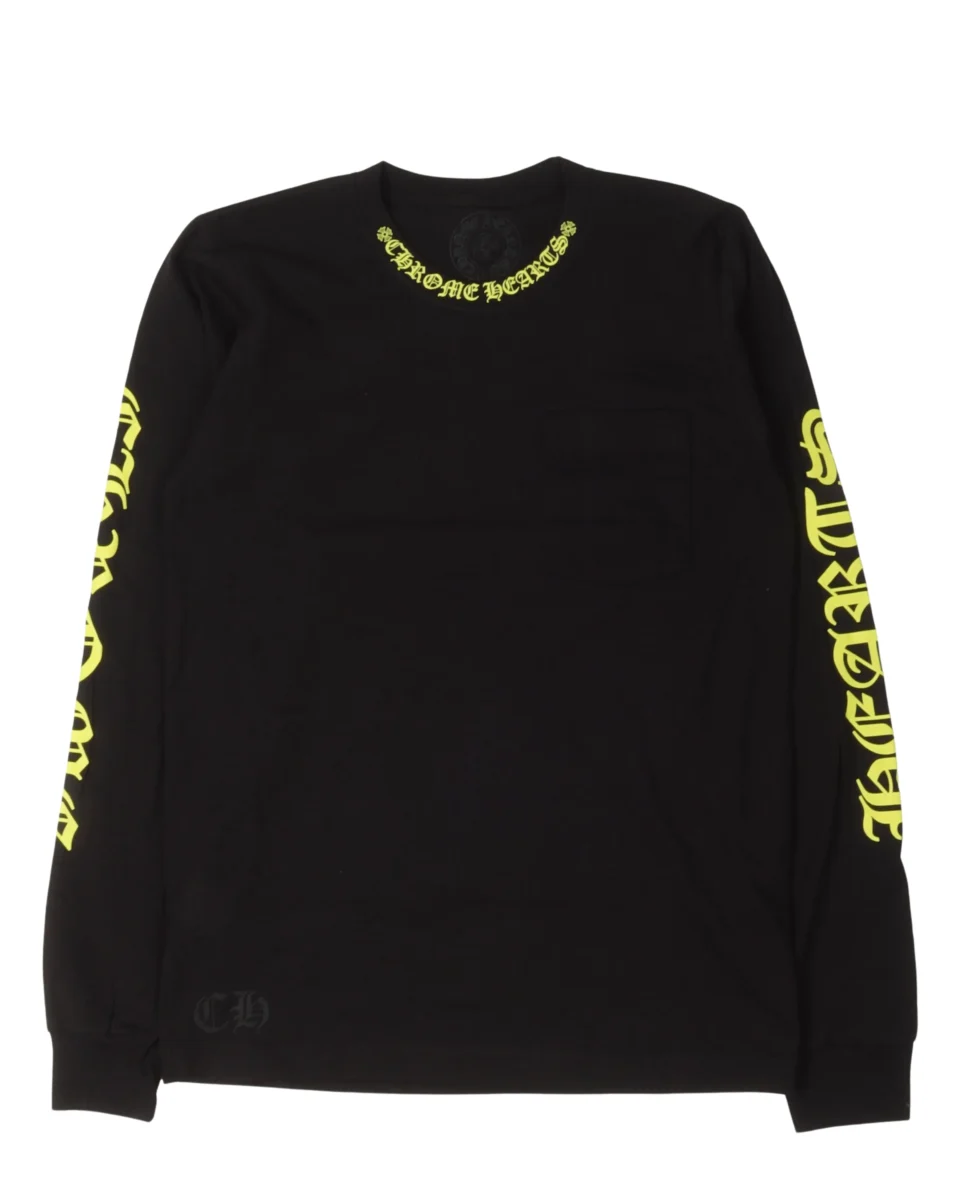 Chrome Hearts Neck Logo Black and Yellow T-Shirt - front