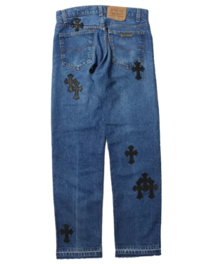 Chrome Hearts Black Crosses Indigo Blue Jeans - back