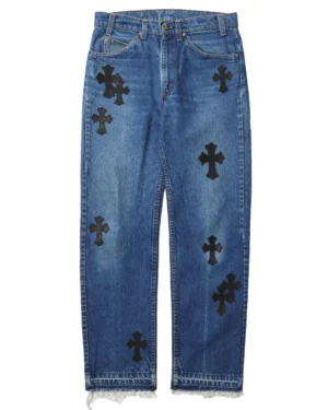 Chrome Hearts Black Crosses Indigo Blue Jeans - front