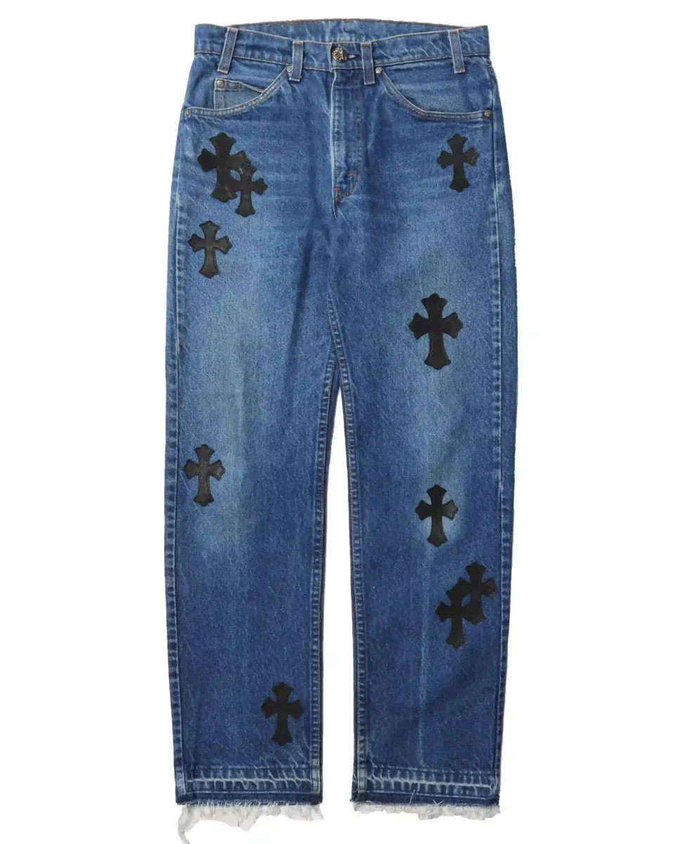 Chrome Hearts Black Crosses Indigo Blue Jeans - front