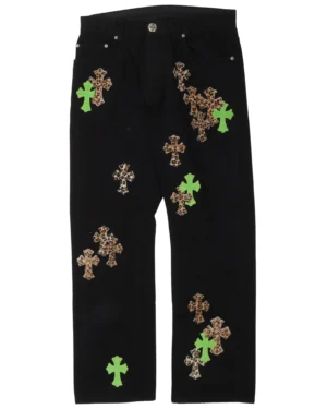 Chrome Hearts Black Leopard Cross Patch Jeans - front