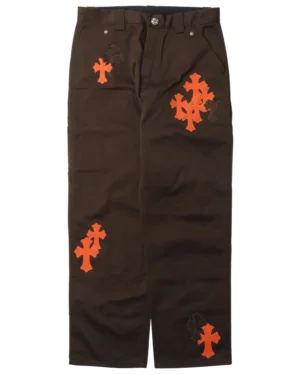 Chrome Hearts Carpenter Double Knee Cross Patch Brown Pant - front