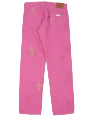 Chrome Hearts Levi's Cross Patch Denim Sex Records Neon Pink Jeans - back