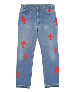 Chrome Hearts Levi's Red Cross Patch Blue Denim Jeans - front