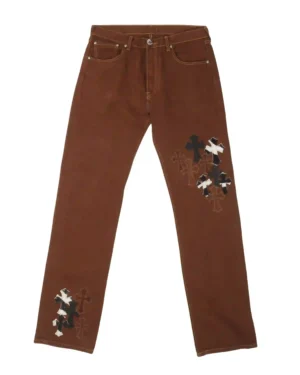 Chrome Hearts NYFW Exclusive Zebra Cross Patch Brown Jeans - front