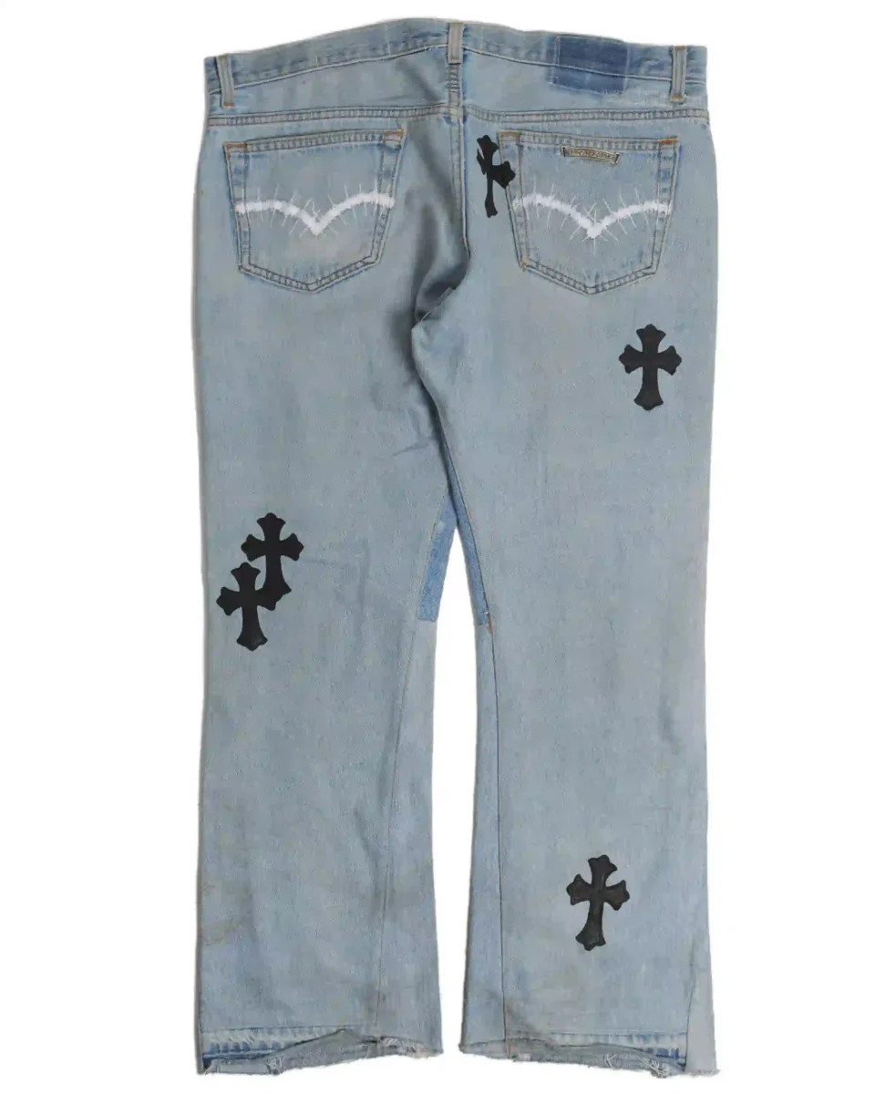 Gallery Dept x Chrome Hearts La Flare Cross Patch Denim Blue Jeans - back