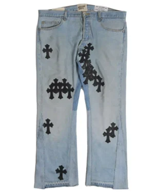 Gallery Dept x Chrome Hearts "La Flare" Cross Patch Denim Jeans - front