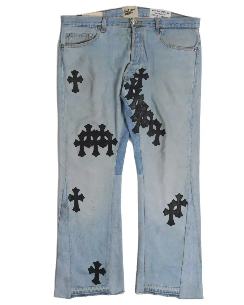 Gallery Dept x Chrome Hearts "La Flare" Cross Patch Denim Jeans - front