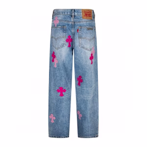 Chrome Hearts Pink Cross Logo Jeans