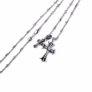 Small Cross and Babyfat Charm Necklace With Diamonds