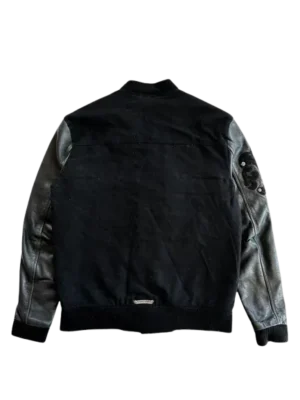 Chrome Hearts Black Leather Cross Patch Bomber Jacket - back