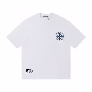 Chrome Hearts Blue Cross Logo White T-Shirt