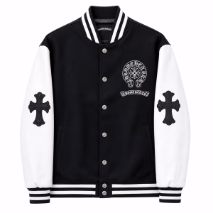 Chrome Hearts Jacket Black & White Leather Sleeve Varsity