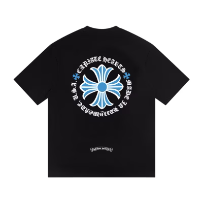 Chrome Hearts Blue Cross Logo Black T-Shirt