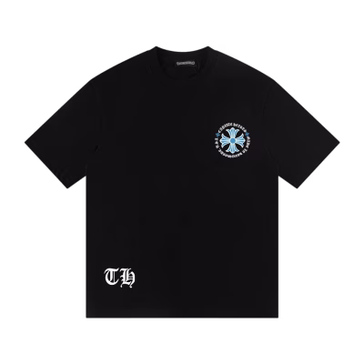Chrome Hearts Blue Cross Logo Black T-Shirt