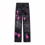 Chrome Hearts Pink Cross Patch Jeans