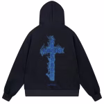 Chrome Hearts Blue Flame Cross Black Hoodie