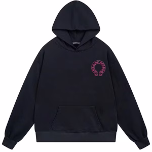 Chrome Hearts Pink Horseshoe Logo Black Hoodie