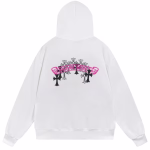 Chrome Hearts Pink Cemetery Cross Hoodie White