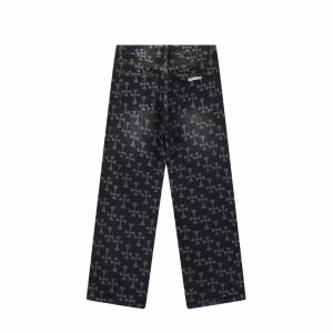 Chrome Hearts Allover Cross Pattern Black Jeans