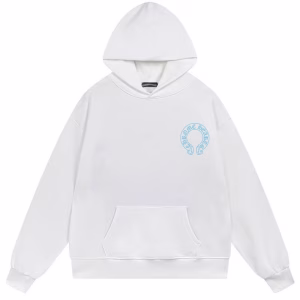 Chrome Hearts Blue Cross Horseshoe Logo White Hoodie