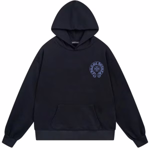 Chrome Hearts Blue Horseshoe Logo Black Hoodie