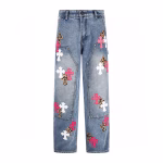 Chrome Hearts Pink Cross Patchwork Jeans
