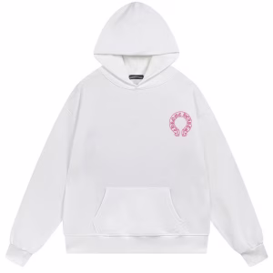 Chrome Hearts Pink Horseshoe Logo White Hoodie