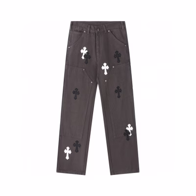Chrome Hearts Black and White Cross Patch Grey Jeans