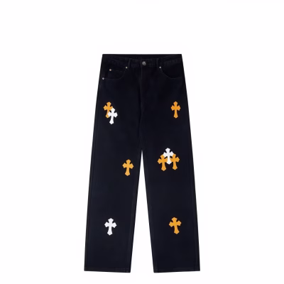 Chrome Hearts Orange Cross Patch Black Jeans