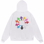 Chrome Hearts Multi Color Cross Graphic White Hoodie