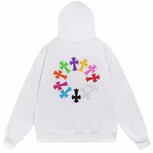 Chrome Hearts Multi Color Cross Graphic White Hoodie