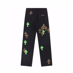 Chrome Hearts Leopard and Green Cross Patch Jeans