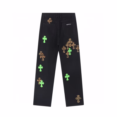 Chrome Hearts Leopard and Green Cross Patch Jeans