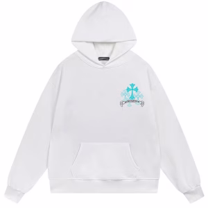 Chrome Hearts Blue Triple Cross Hoodie White