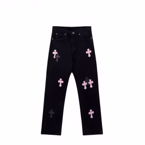 Chrome Hearts Pink Cross Patch Black Jeans