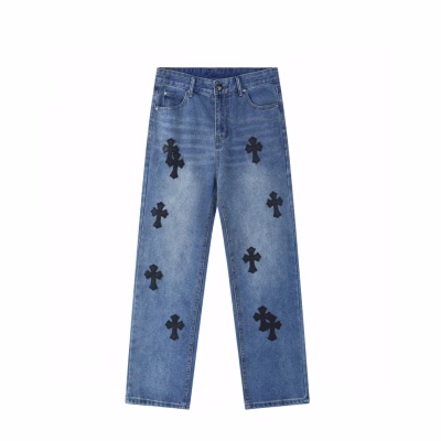 Chrome Hearts Black Cross Patch Blue Jeans