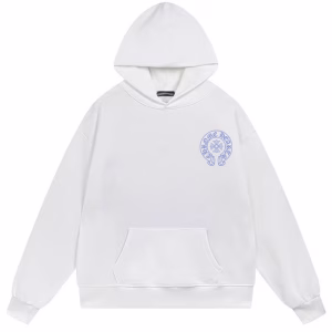 Chrome Hearts Blue Horseshoe Logo White Hoodie