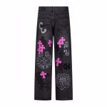 Chrome Hearts Pink Cross Patch Jeans