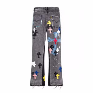 Chrome Hearts Multi Cross Patchwork Distressed Jeans