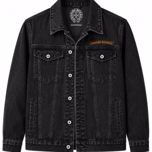 Chrome Hearts Black Orange Logo Denim Jacket