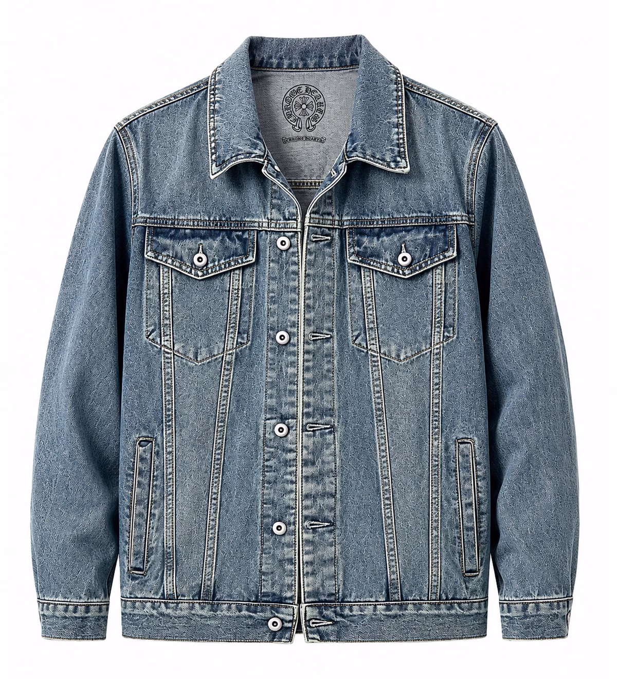 chrome_hearts_denim_jacket_front_1200x1320 Chrome Hearts Blue Cross Graphic Denim Jacket