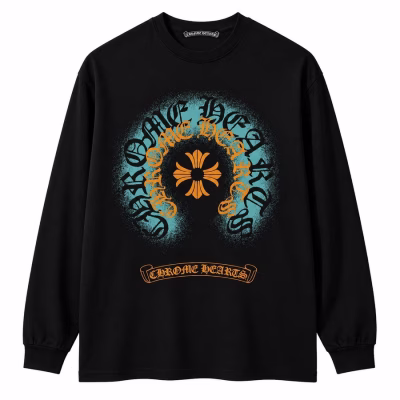 Chrome Hearts Orange Cross Horseshoe Black Long Sleeve
