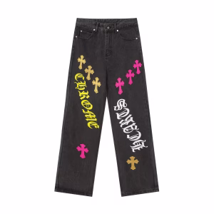 Chrome Hearts Multi Cross Graphic Black Straight Leg Jeans