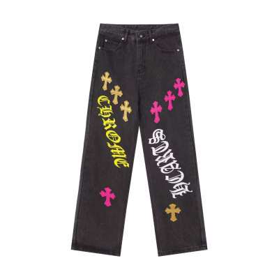 Chrome Hearts Multi Cross Graphic Black Straight Leg Jeans