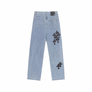 Chrome Hearts Light Wash Cross Patch Jeans