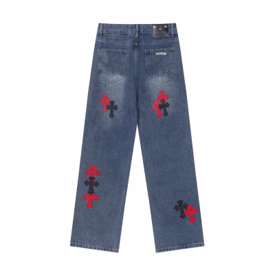 Chrome Hearts Red & Black Cross Patch Blue Jeans