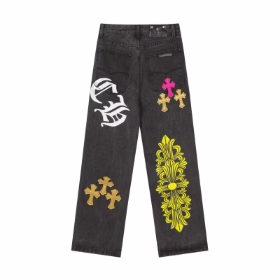 Chrome Hearts Multi Cross Graphic Black Straight Leg Jeans