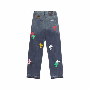 Chrome Hearts Multi Color Cross Patch Denim Jeans